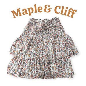 Maple & Cliff Floral Tiered Skirt SZ L High Drop Waist Cottage Core